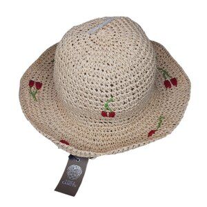 Vince Camuto Womens Sun Hat Cherries Straw Woven Adjustable Lace Drawstring